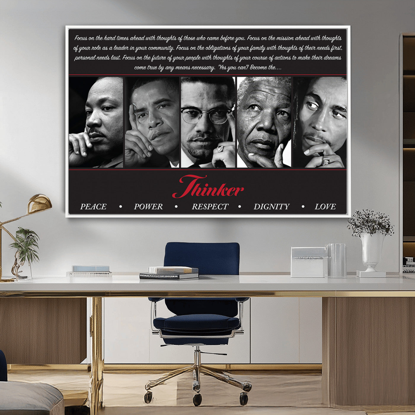 45112-MGV-CV-36X24-Black Icons Wall Art Canvas Print, Framed Thinker Art Picture Print, Motivational Quote Perfect Cultural Modern Decor Artwork