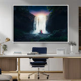 56359-MGV-CV-36X24-Lilo Stitch Wall Art Canvas Print, Framed Stitch Angel Art Picture Print, Cartoon Waterfall Perfect Tropical Fantasy Decor Artwork