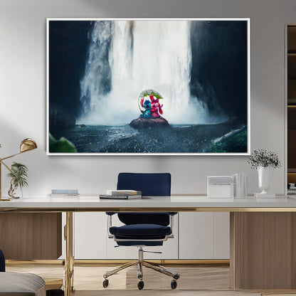 32259-MGV-CV-36X24-Stitch Angel Wall Art Canvas Print, Framed Stitch Waterfall Art Picture Print, Cartoon Couple Perfect Moody Fantasy Decor Artwork