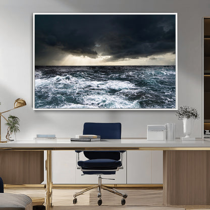 51359-MGV-CV-36X24-Stormy Ocean Wall Art Canvas Print, Framed Moody Seascape Art Picture Print, Ocean Storm Perfect Dramatic Coastal Decor Artwork