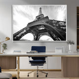 40006-MGV-CV-36X24-Eiffel Tower Wall Art – Black and White Architectural Photo Print, Paris Inspired Decor for Bedroom, Office, Studio or Modern