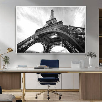 40006-MGV-CV-36X24-Eiffel Tower Wall Art – Black and White Architectural Photo Print, Paris Inspired Decor for Bedroom, Office, Studio or Modern