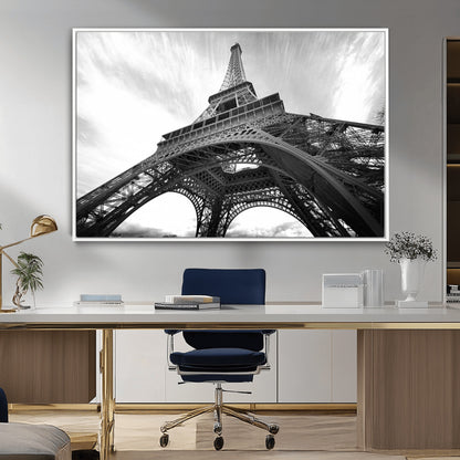 40006-MGV-CV-36X24-Eiffel Tower Wall Art – Black and White Architectural Photo Print, Paris Inspired Decor for Bedroom, Office, Studio or Modern