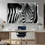 43631-MGV-CV-36X24-Zebra Wall Art – Black & White Safari Wildlife Canvas Print, Modern Animal Photography Decor for Living Room, Office, or Bedroom