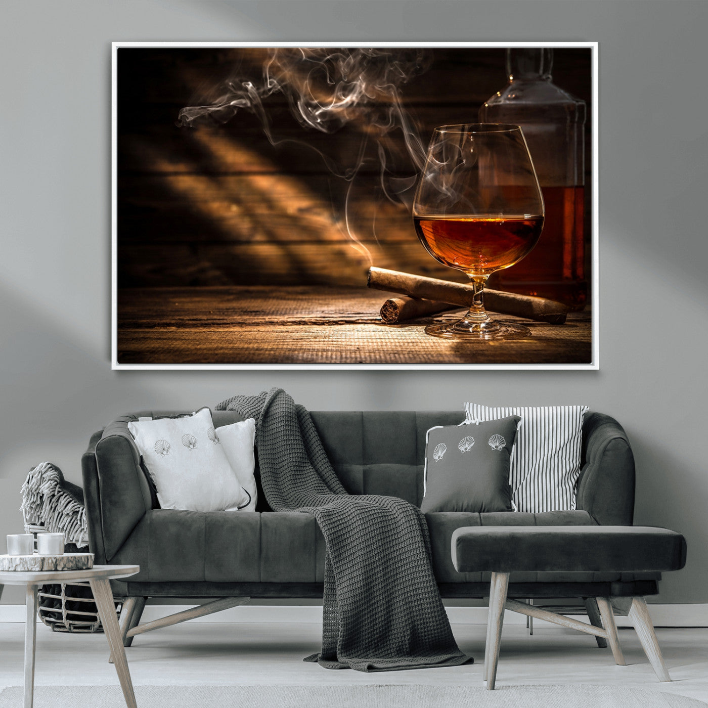 92305-MGV-CV-36X24-Whiskey & Cigar Wall Art – Moody Whiskey and Cigar Canvas Print, Sophisticated Bar or Home Lounge Decor for Office, Man Cave or