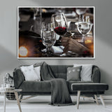 75513-MGV-CV-36X24-Elegant Wine Toast Wall Art – Close-Up Red Wine Glass at Dinner Table Canvas Print, Sophisticated Dining Room or Bar Decor