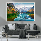 10402-MGV-CV-36X24-Snowy Mountain Lake Wall Art – Autumn Landscape Canvas Print with Reflection, Nature Decor for Living Room, Office, Bedroom or