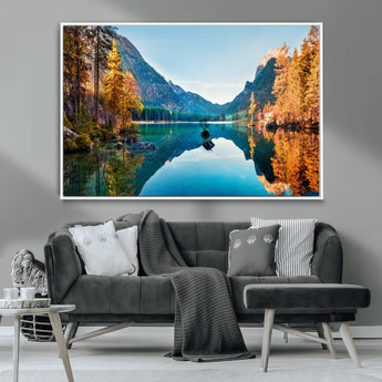 32962-MGV-CV-36X24-Mountain Lake Wall Art – Tranquil Autumn Landscape Canvas Print, Nature Reflection Decor for Living Room, Bedroom, Office or Cabin