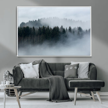42596-MGV-CV-36X24-Misty Forest Wall Art – Atmospheric Pine Trees Canvas Print, Nature Landscape Decor for Living Room, Bedroom, Office, or Cabin