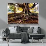 53335-MGV-CV-36X24-Majestic Tree with Sprawling Roots Wall Art – Serene Sunlit Park Scene, Nature Canvas Print, Perfect for Living Room, Office or