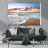 39560-MGV-FC-36X24_White-Sunrise Beach Wall Art – Vibrant Ocean Waves and Golden Sand Canvas Print, Seaside Coastal Decor for Living Room, Bedroom or