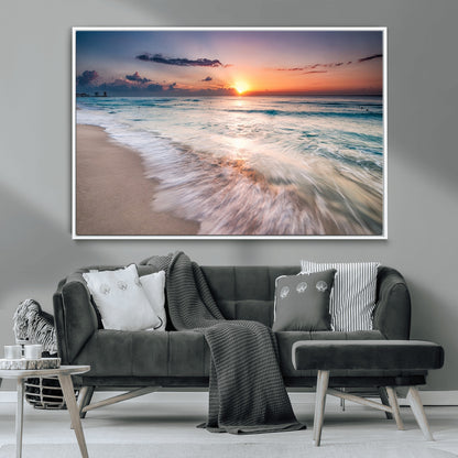 71849-MGV-CV-36X24-Sunrise Ocean Beach Wall Art – Serene Seascape Canvas Print with Gentle Waves, Coastal Nature Decor for Bedroom, Living Room or