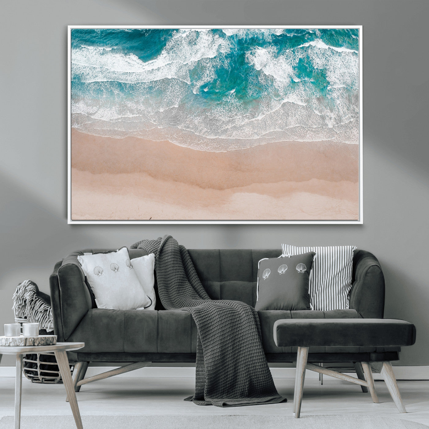 39236-MGV-CV-36X24-Ocean Beach Wall Art – Aerial View of Waves and Sand Canvas Print, Coastal Home Decor for Living Room, Bedroom, Office or Beach