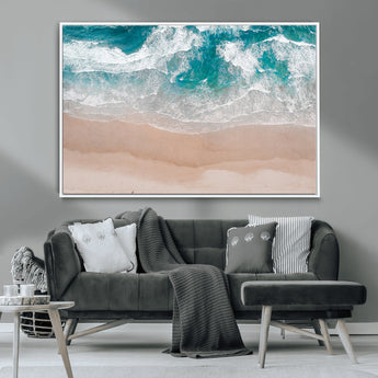39236-MGV-CV-36X24-Ocean Beach Wall Art – Aerial View of Waves and Sand Canvas Print, Coastal Home Decor for Living Room, Bedroom, Office or Beach