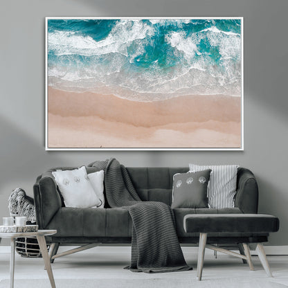 39236-MGV-CV-36X24-Ocean Beach Wall Art – Aerial View of Waves and Sand Canvas Print, Coastal Home Decor for Living Room, Bedroom, Office or Beach