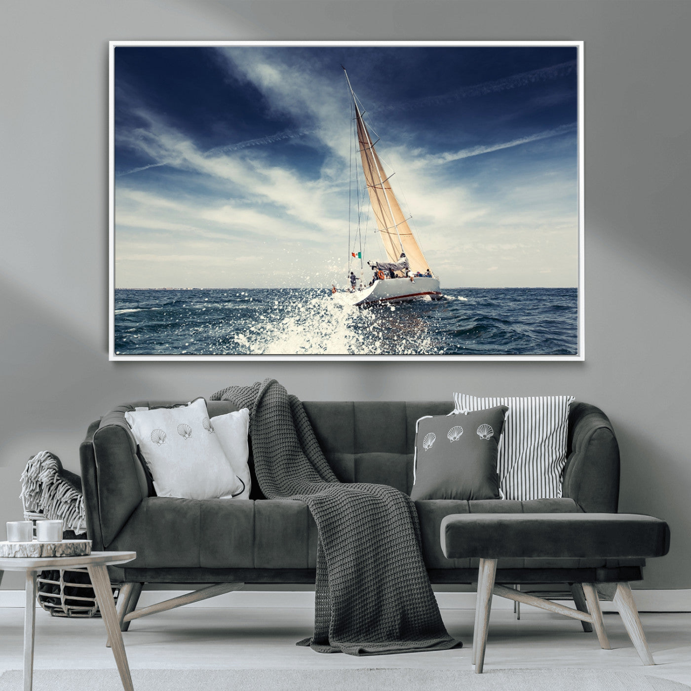 75430-MGV-CV-36X24-Sailing Boat Wall Art – Dynamic Ocean Yacht Canvas Print, Nautical Decor for Living Room, Office, Beach House or Cabin