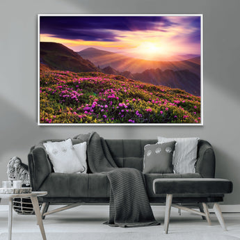 49741-MGV-CV-36X24-Mountain Sunrise Wall Art – Vibrant Floral Landscape Canvas Print, Nature Home Decor for Living Room, Bedroom Office or Cabin