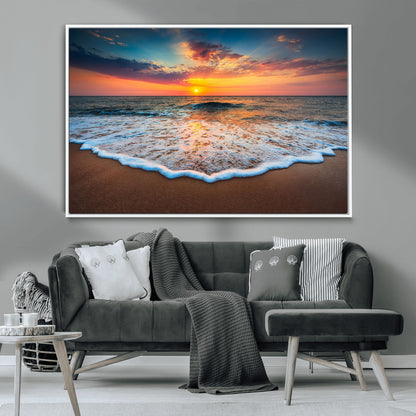 87032-MGV-FC-36X24_White-Ocean Sunset Wall Art – Stunning Beach Canvas Print with Vibrant Sky, Calm Waves, and Golden Horizon, Perfect Coastal Decor for