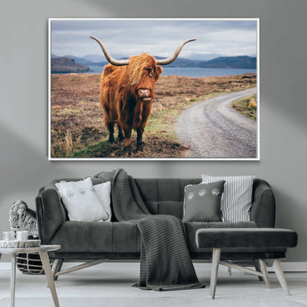 56121-MGV-CV-36X24-Rustic Highland Cow Wall Art – Panoramic Nature Canvas Print, Perfect Decor for Home, Office, Living Room or Man Cave