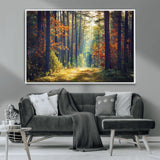 86249-MGV-CV-36X24-Sunlit Autumn Forest Path Wall Art – Peaceful Nature Scene with Fall Foliage, Calming Woods Decor for Home or Office