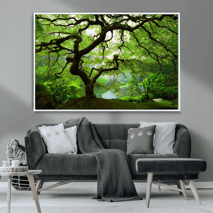 18094-MGV-CV-36X24-Emerald Canopy Wall Art – Panoramic Lush Green Tree Canvas Print, Serene Nature Decor for Office, Living Room or Meditation Space