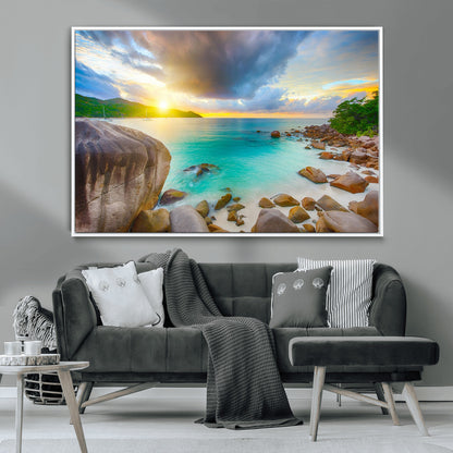 23769-MGV-CV-36X24-Tropical Beach Sunset Wall Art – Serene Ocean Canvas Print, Coastal Landscape Decor for Living Room, Bedroom or Office, Peaceful