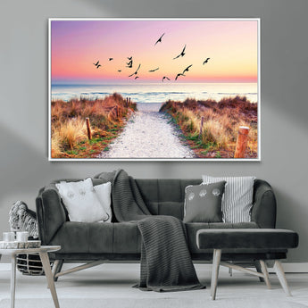 54411-MGV-CV-36X24-Coastal Path Sunrise Wall Art – Serene Ocean Canvas Print, Beach Landscape Decor for Living Room, Bedroom or Office, Peaceful