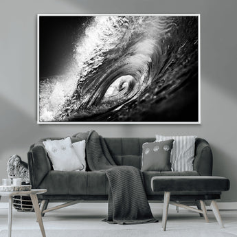 22702-MGV-CV-36X24-Black and White Ocean Wave Wall Art – Powerful Surf Curl Photography Canvas Print, Modern Coastal Decor for Living Room, Office or