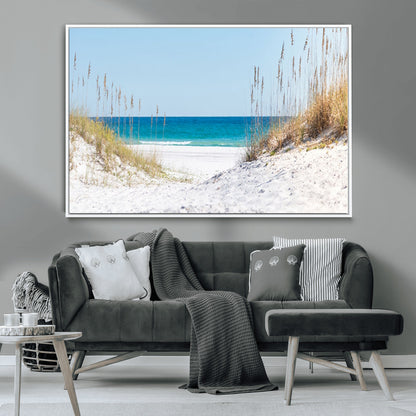 58498-MGV-CV-36X24-White Sandy Beach Wall Art – Panoramic Coastal Canvas Print, Ocean View Decor for Living Room, Bedroom, Office, Relaxing Seaside