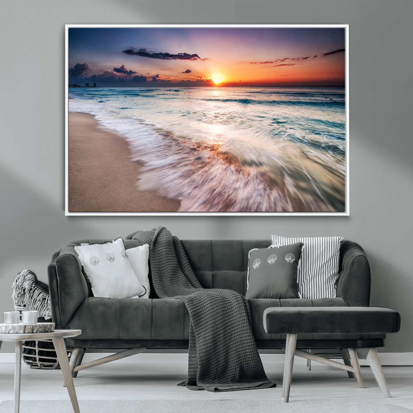99906-MGV-CV-36X24-Morning Tide Canvas Print – Soft Sunrise Ocean Waves Wall Art, Coastal Serenity Decor for Home & Office