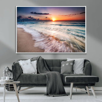 99906-MGV-CV-36X24-Morning Tide Canvas Print – Soft Sunrise Ocean Waves Wall Art, Coastal Serenity Decor for Home & Office