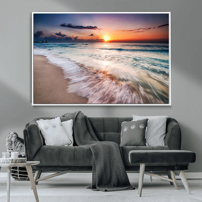 99906-MGV-CV-36X24-Morning Tide Canvas Print – Soft Sunrise Ocean Waves Wall Art, Coastal Serenity Decor for Home & Office