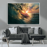55359-MGV-CV-36X24-Radiant Ocean Wave Wall Art – Panoramic Surf Canvas Print, Vibrant Sunset Beach Decor for Home, Office or Man Cave