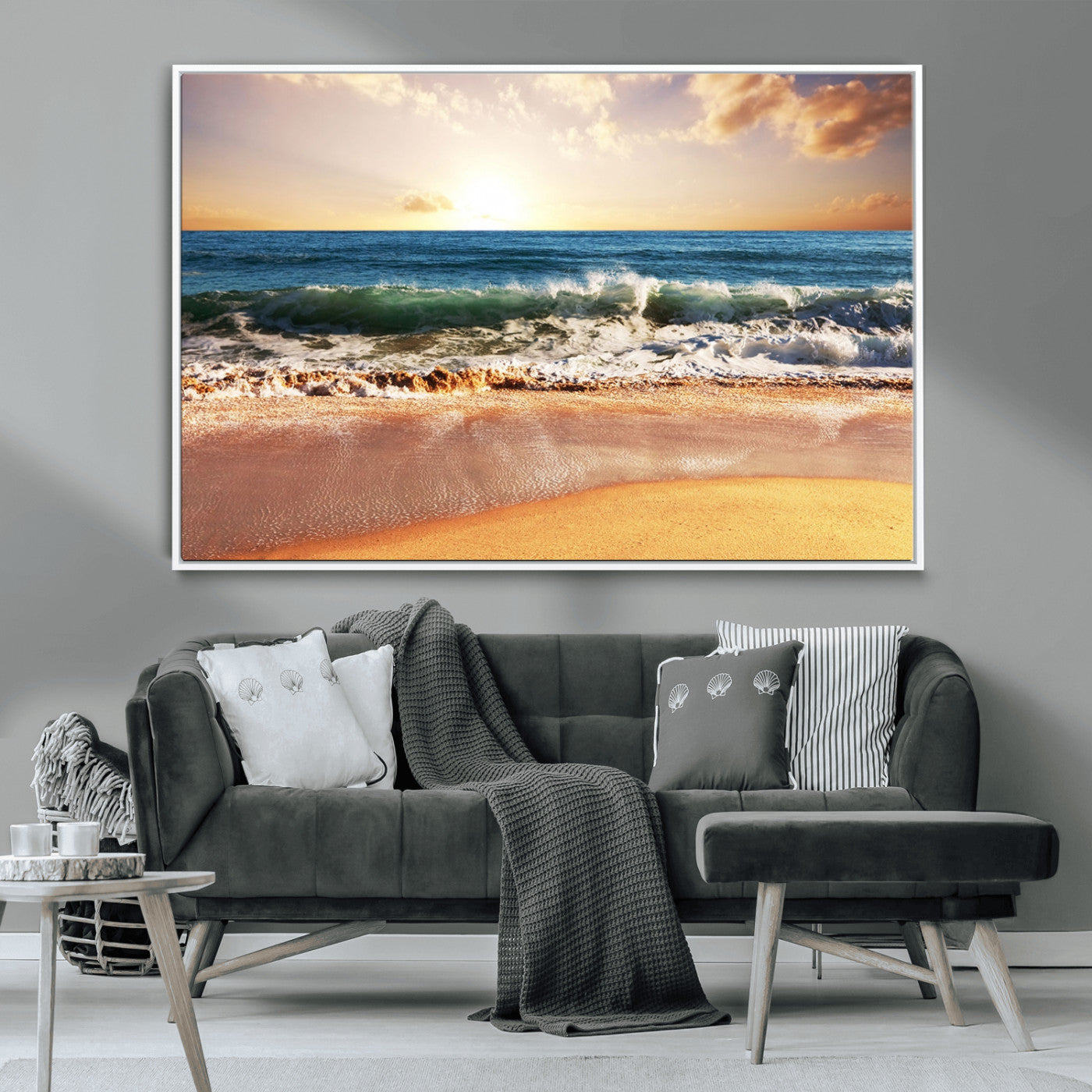 79005-MGV-CV-36X24-Golden Sunrise Ocean Waves Wall Art – Panoramic Seashore Canvas Print, Calming Coastal Decor for Home, Office or Relaxation Space