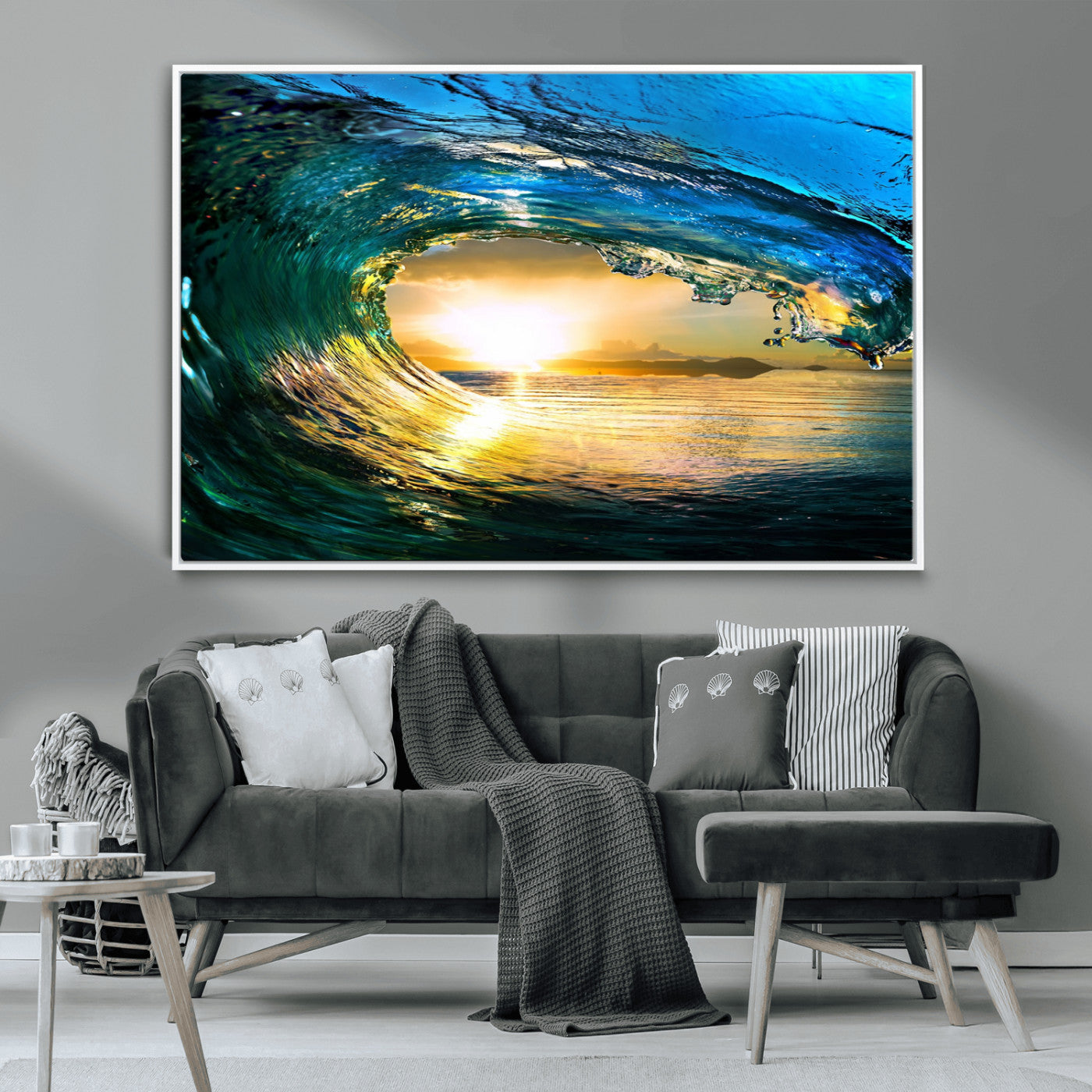 19378-MGV-CV-36X24-Ocean Wave Sunset Wall Art – Vibrant Surf and Golden Horizon Canvas Print, Coastal Seascape Photography for Living Room, Bedroom,