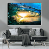 19378-MGV-CV-36X24-Ocean Wave Sunset Wall Art – Vibrant Surf and Golden Horizon Canvas Print, Coastal Seascape Photography for Living Room, Bedroom,