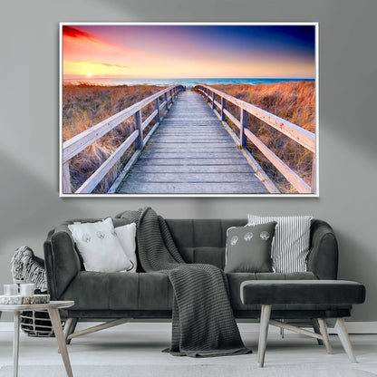 60625-MGV-CV-36X24-Beach Boardwalk Sunrise Wall Art – Coastal Pathway to Ocean Canvas Print, Seaside Landscape Decor for Home or Office