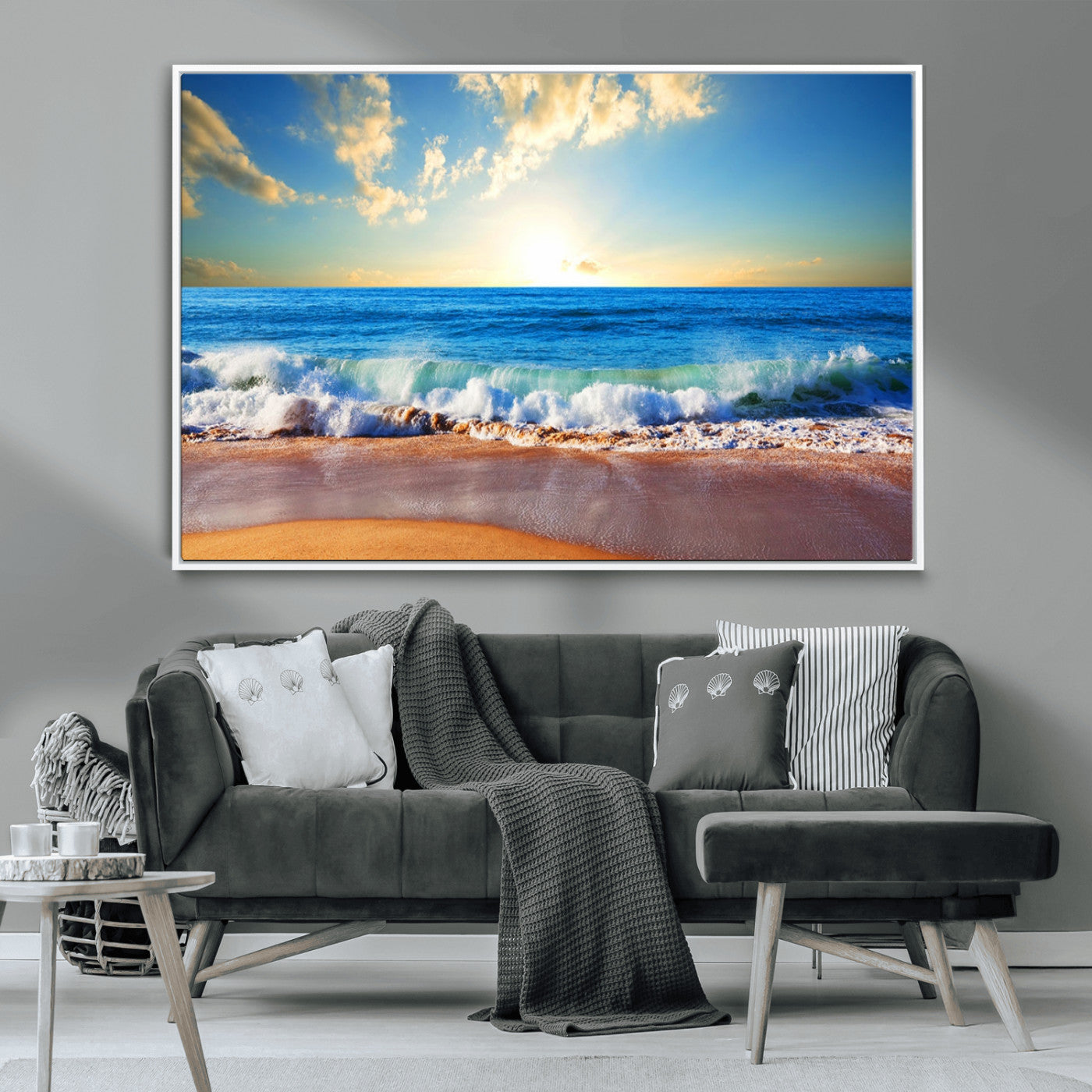 50522-MGV-CV-36X24-Ocean Sunrise Wall Art – Peaceful Beach Waves and Golden Horizon Canvas Print, Coastal Seascape Decor for Home or Office