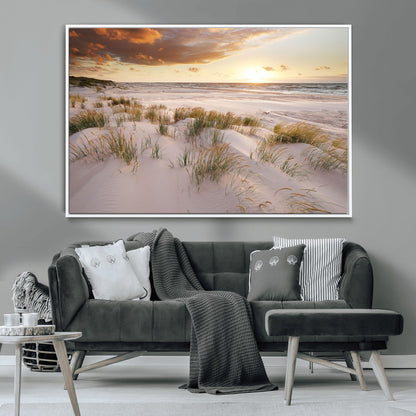 61246-MGV-CV-36X24-Coastal Sand Dunes Wall Art – Serene Beach Sunset Canvas Print with Grasses and Ocean View, Tranquil Seaside Decor for Living Room
