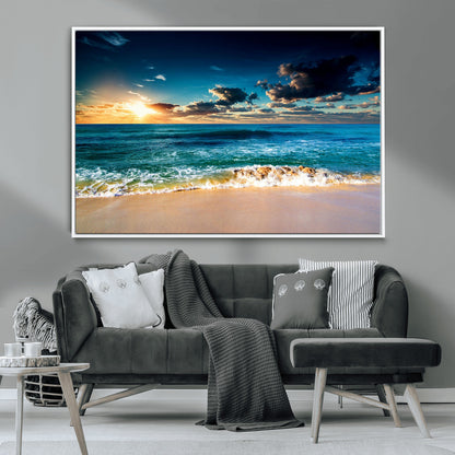 88985-MGV-CV-36X24-Ocean Sunset Wall Art – Tranquil Beach Waves Canvas Print, Coastal Seascape Decor for Living Room or Office