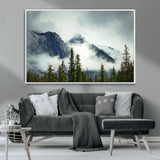 93219-MGV-CV-36X24-Misty Mountain Wall Art – Foggy Pines and Rocky Peaks Canvas Print, Nature Landscape Decor for Living Room, Office or Bedroom