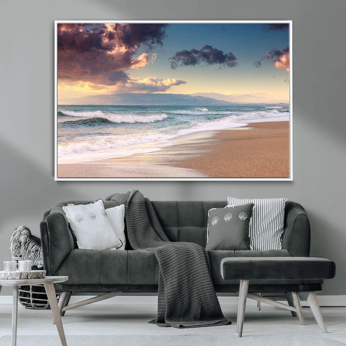 42253-MGV-CV-36X24-Serene Beach Waves Wall Art – Tranquil Ocean Horizon Canvas Print, Coastal Seascape Decor for Living Room or Office Wall