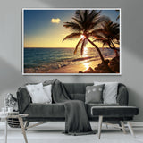 82710-MGV-CV-36X24-Palm Tree Sunset Beach Wall Art – Tropical Ocean Canvas Print, Coastal Paradise Seascape Decor for Living Room or Office Wall