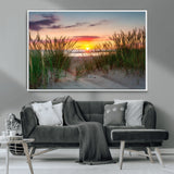25576-MGV-CV-36X24-Beach Grass Sunset Wall Art – Coastal Sand Dune Landscape Canvas Print, Ocean View Nature Decor for Living Room or Office Wall