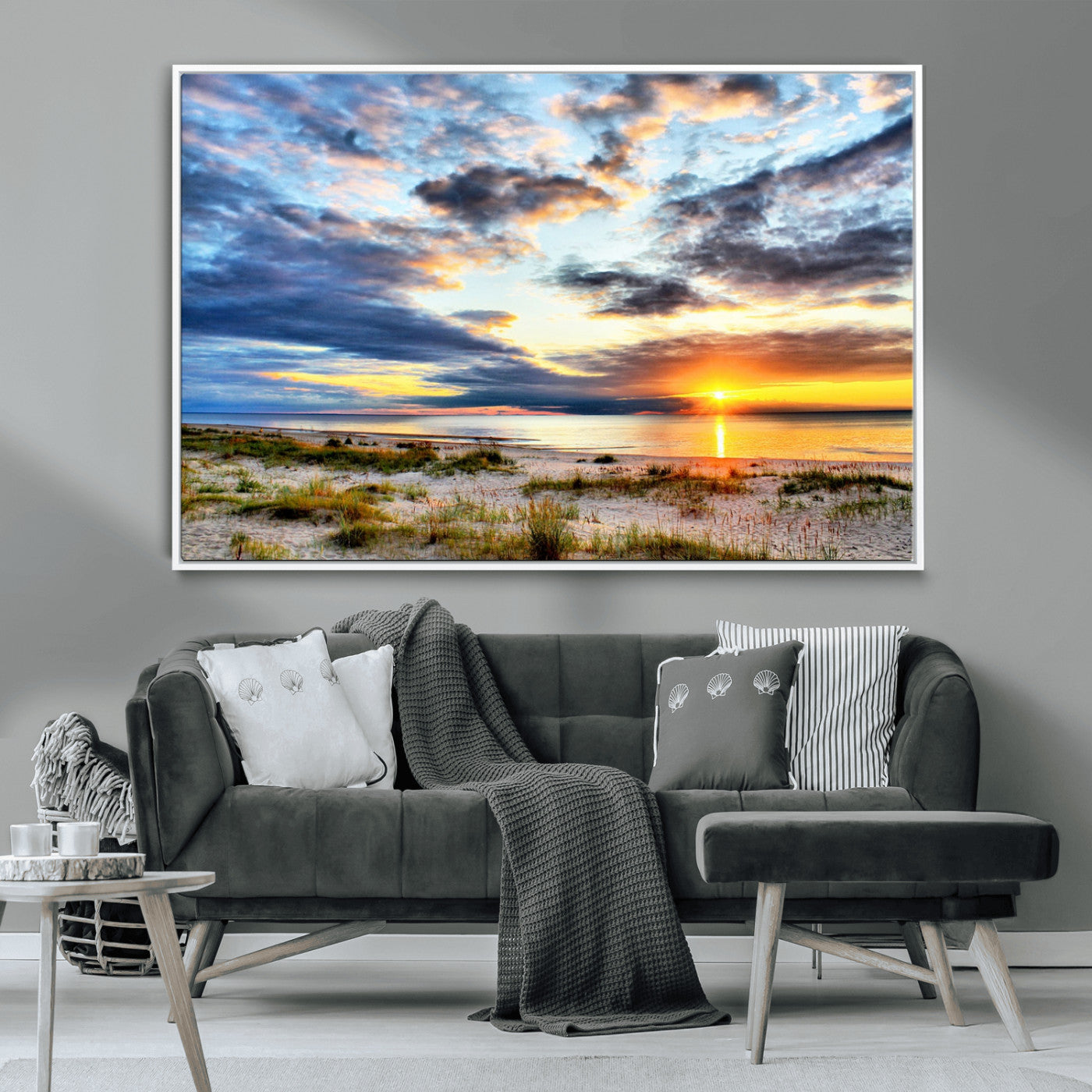 39645-MGV-CV-36X24-Golden Beach Sunset Wall Art – Serene Ocean Horizon Canvas Print, Coastal Nature Landscape Decor for Living Room, Bedroom or