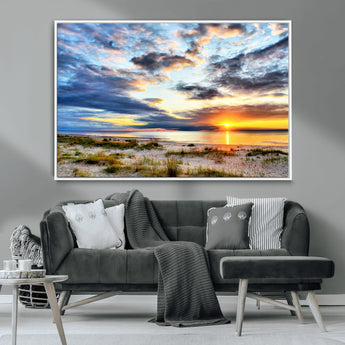 39645-MGV-CV-36X24-Golden Beach Sunset Wall Art – Serene Ocean Horizon Canvas Print, Coastal Nature Landscape Decor for Living Room, Bedroom or