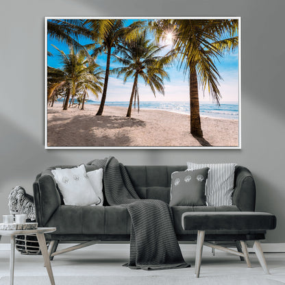 98175-MGV-CV-36X24-Tropical Palm Beach Wall Art – Relaxing Ocean Shore Canvas Print with Palm Trees, Coastal Summer Decor for Living Room, Bedroom or