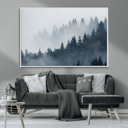 23671-MGV-CV-36X24-Misty Forest Wall Art – Serene Foggy Pine Trees Landscape Canvas Print, Tranquil Nature Decor for Living Room, Bedroom or Office