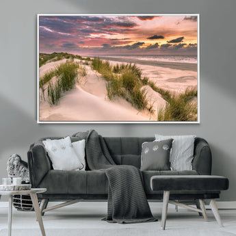 60570-MGV-CV-36X24-Beach Sunset Wall Art – Coastal Sand Dunes and Ocean Horizon Canvas Print, Tranquil Seascape Photography Decor for Living Room or