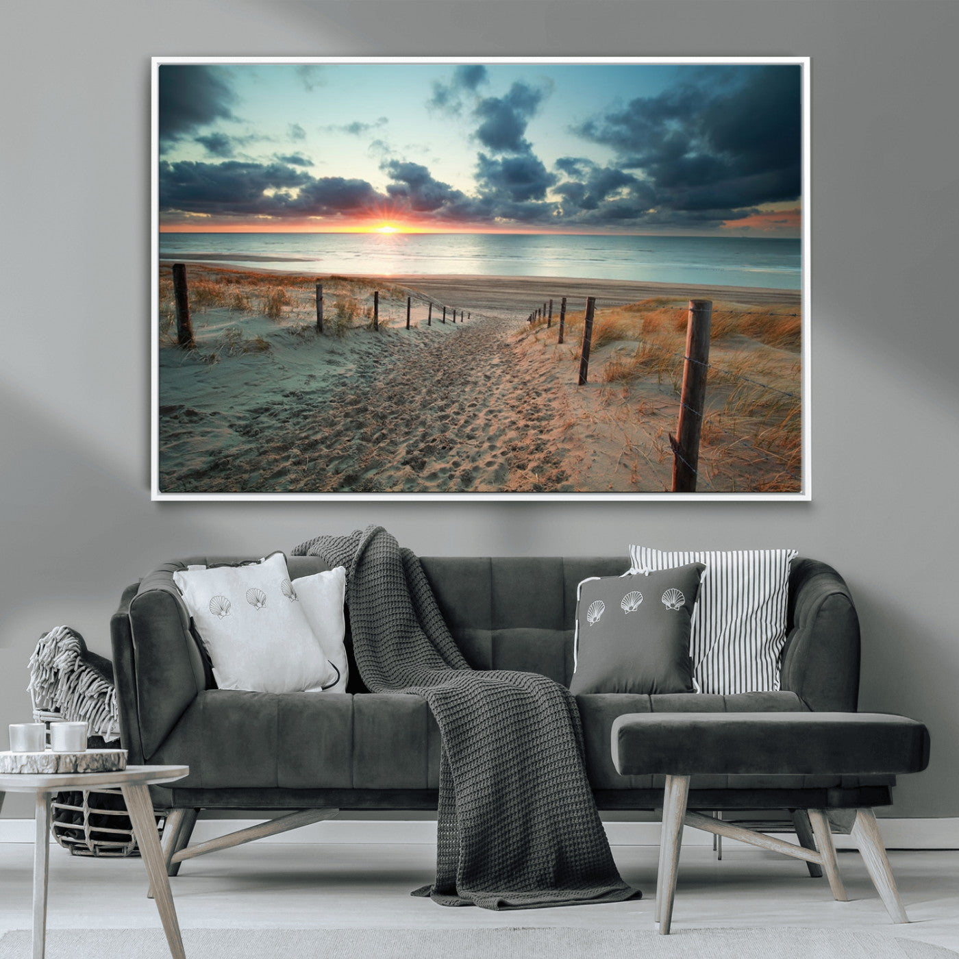 25788-MGV-CV-36X24-Sunset Beach Path Wall Art – Scenic Coastal Dunes and Ocean Canvas Print, Tranquil Seaside Landscape Decor for Living Room or